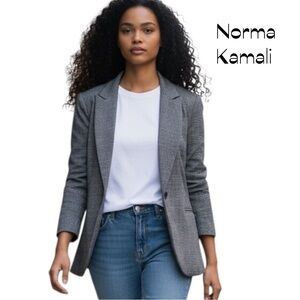 Norma Kamali Black Gray Plaid Classic Blazer Size 14